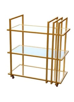 HOME TASTE Modern Metal Serving Cart With Locking Casters – Versatile Bar Trolley, Kitchen Storage Rack, And Catering Cart With Durable 1.3Cm Metal Frame, Clear And Mirror Shelves Gold, Small  - Image 1