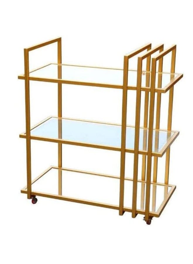 HOME TASTE Modern Metal Serving Cart With Locking Casters – Versatile Bar Trolley, Kitchen Storage Rack, And Catering Cart With Durable 1.3Cm Metal Frame, Clear And Mirror Shelves Gold, Small  - Image 1