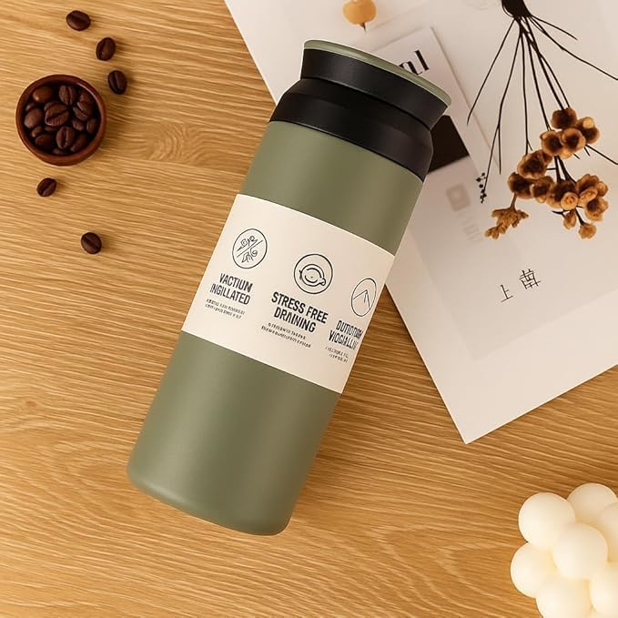 كوب مج حراري من ستانلس ستيل، زجاجة معزولة للحفاظ على حرارة وبرودة المشروبات مياه وقهوة ، معزول بطبقتين ، مانع للتسرب وسهل الحمل، مثالي للجيم، المنزل والسفر (480 مل) - Image 2