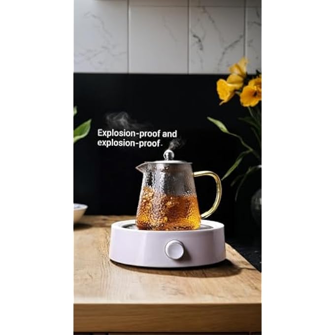 ريحني إبريق شاي زجاجي بوروسيليكات مع جهاز نفخ من الفولاذ المقاوم للصدأ قابل للإزالة لتفتح الموقد وتخمير آمن بحجم 650 مل من الشاي السائب - Image 2