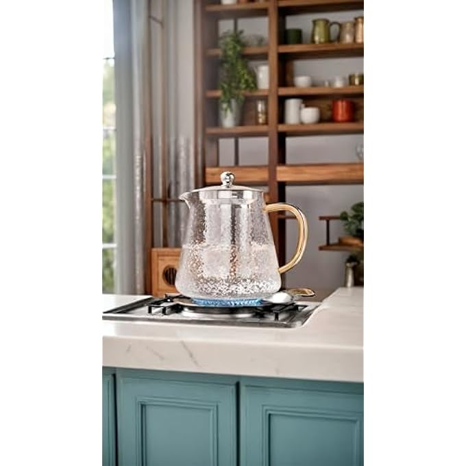 ريحني إبريق شاي زجاجي بوروسيليكات مع جهاز نفخ من الفولاذ المقاوم للصدأ قابل للإزالة لتفتح الموقد وتخمير آمن بحجم 650 مل من الشاي السائب - Image 5