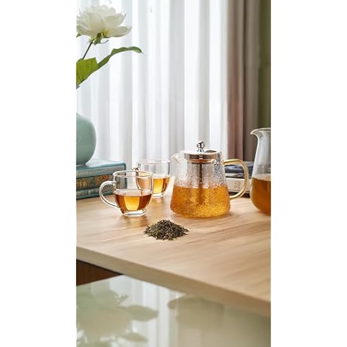 ريحني إبريق شاي زجاجي بوروسيليكات مع جهاز نفخ من الفولاذ المقاوم للصدأ قابل للإزالة لتفتح الموقد وتخمير آمن بحجم 650 مل من الشاي السائب - Image 3