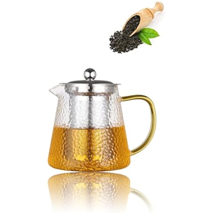 ريحني إبريق شاي زجاجي بوروسيليكات مع جهاز نفخ من الفولاذ المقاوم للصدأ قابل للإزالة لتفتح الموقد وتخمير آمن بحجم 650 مل من الشاي السائب - Image 1