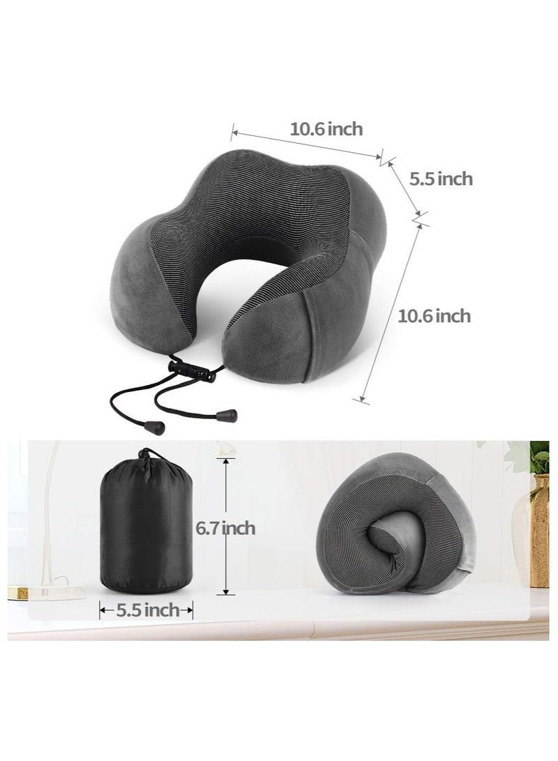 فولانري وسادة سفر، وسادة رقبة من إسفنج الذاكرة مع دعم للرأس 360 درجة، وسادة دعم للرقبة والرأس لراحة النوم والسيارة، طقم وسائد للسفر مع حقيبة تخزين، قناع النوم وسدادات الأذن (رمادي داكن) - Image 2