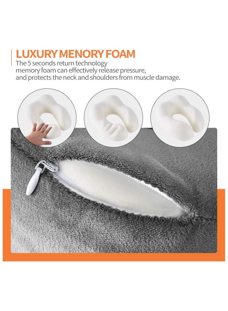 فولانري وسادة سفر، وسادة رقبة من إسفنج الذاكرة مع دعم للرأس 360 درجة، وسادة دعم للرقبة والرأس لراحة النوم والسيارة، طقم وسائد للسفر مع حقيبة تخزين، قناع النوم وسدادات الأذن (رمادي داكن) - Image 5