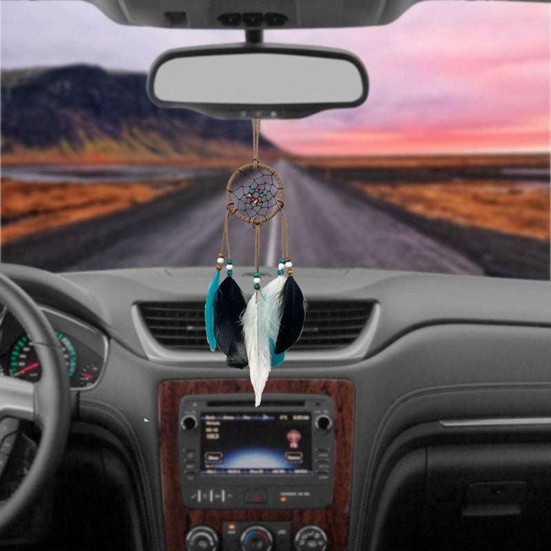 Awlee Dream Catcher for car Rearview Mirror Hanging Decor Handmade Indian Wooden Beads Nature Feather Small Car Charms Pendant Accessories - Image 3