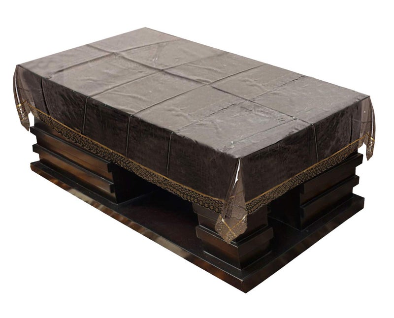 Kuber Industries PVC 4 Seater Center Table Cover with Golden Lace (Black Transparent)-CTKTC30001 - Image 2