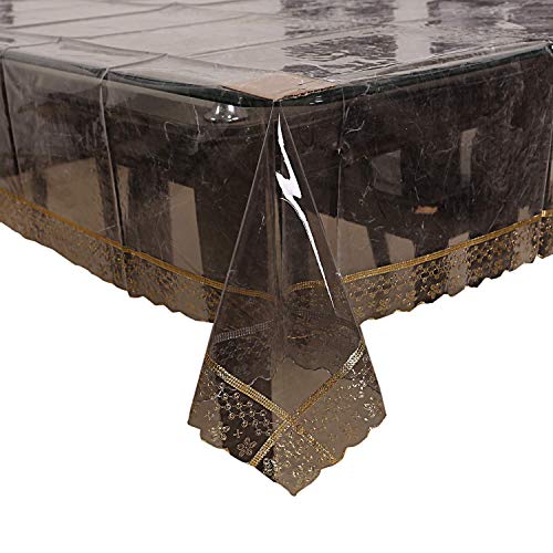 Kuber Industries PVC 4 Seater Center Table Cover with Golden Lace (Black Transparent)-CTKTC30001 - Image 1