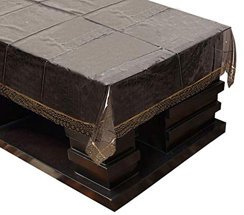 Kuber Industries PVC 4 Seater Center Table Cover with Golden Lace (Black Transparent)-CTKTC30001 - Image 3
