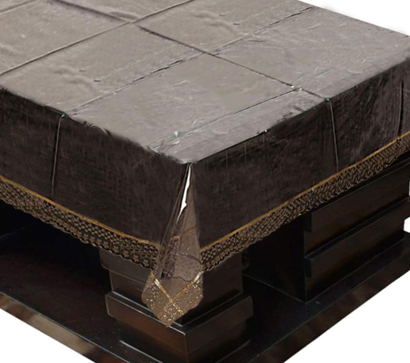 Kuber Industries PVC 4 Seater Center Table Cover with Golden Lace (Black Transparent)-CTKTC30001 - Image 4