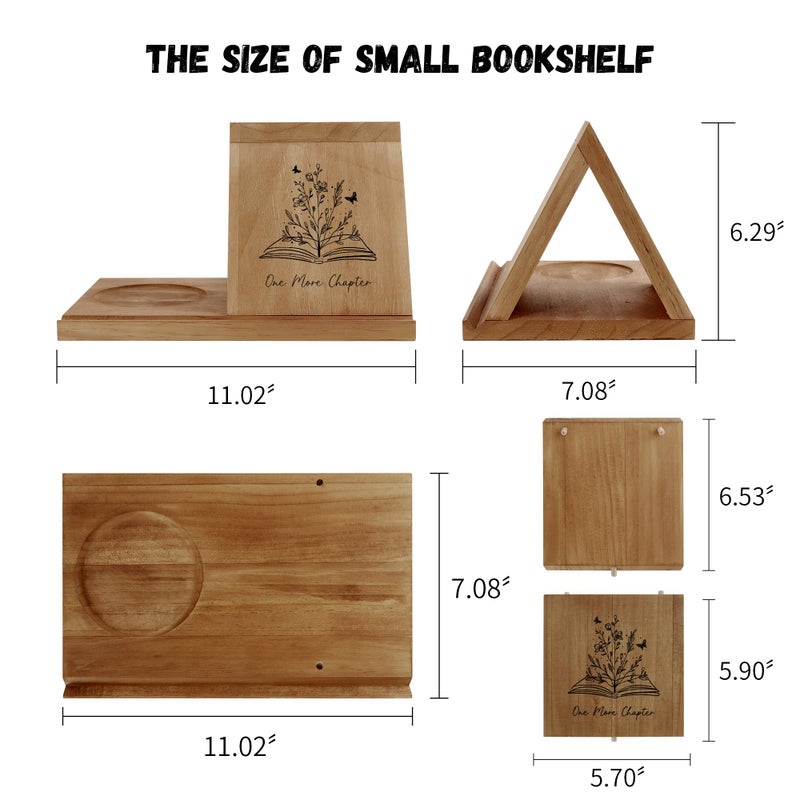 LITIVY Wooden Triangle Bookmark, Small Bookshelf with Drink Holder, Wood Book Reading Rest with Slotted, Book Corner Display Triangle Book Holder (Brown) - Image 5