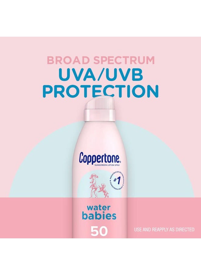 Coppertone WaterBabies Baby Sunscreen Spray SPF 50 (6 Oz) + Pure and Simple Baby Mineral Sunscreen Stick SPF 50 with Zinc Oxide, Tear Free (0.49 Oz) Hypoallergenic and Oxybenzone Free - Image 2