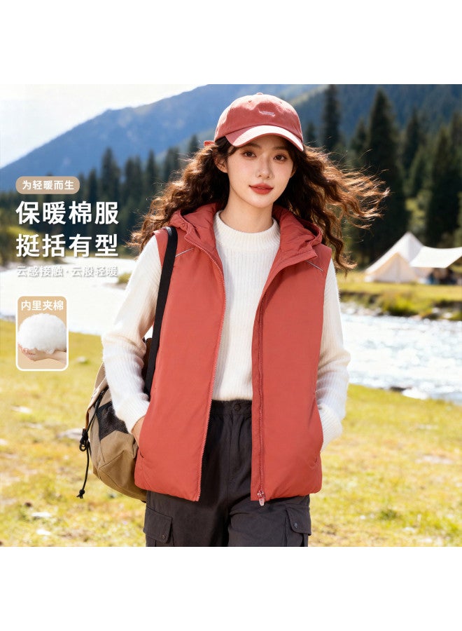 Fapai Winter Women's Simple Versatile Warm Vest Hooded Zipper Sleeveless Casual Cotton Vest - Image 2
