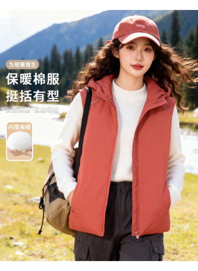 Fapai Winter Women's Simple Versatile Warm Vest Hooded Zipper Sleeveless Casual Cotton Vest - Image 1