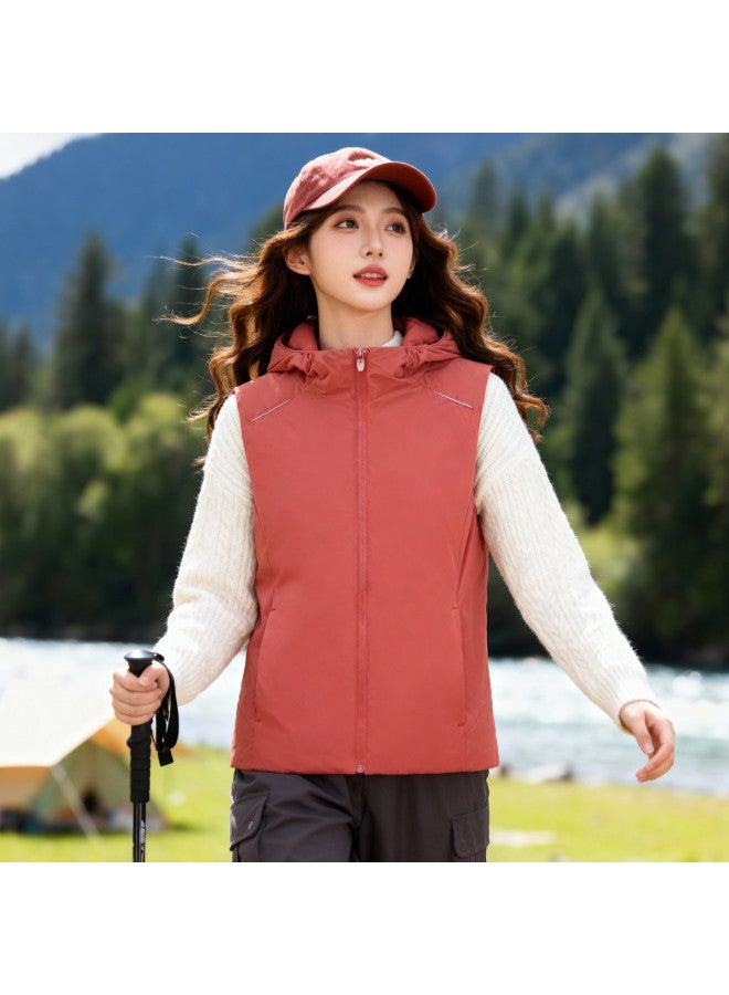 Fapai Winter Women's Simple Versatile Warm Vest Hooded Zipper Sleeveless Casual Cotton Vest - Image 3
