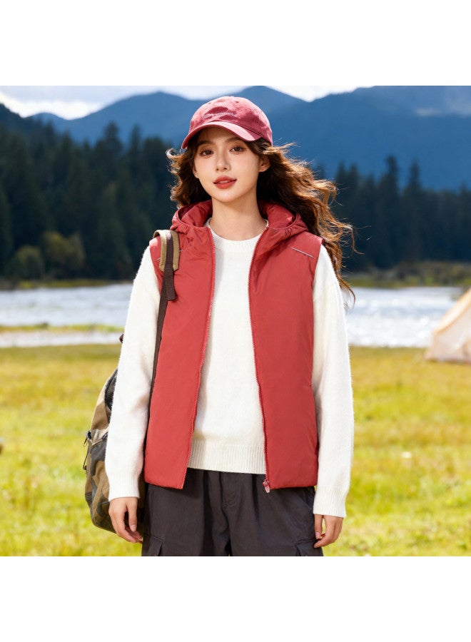 Fapai Winter Women's Simple Versatile Warm Vest Hooded Zipper Sleeveless Casual Cotton Vest - Image 5