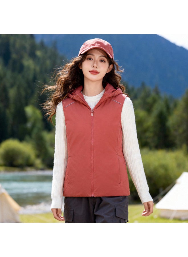 Fapai Winter Women's Simple Versatile Warm Vest Hooded Zipper Sleeveless Casual Cotton Vest - Image 4
