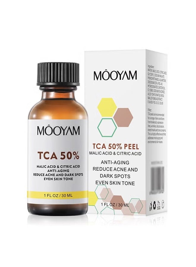 MOOYAM TCA 50% Peel Solution 30ml, with Malic Acid & Citric Acid Peeling Serum, Anti-Aging Reduce Acne and Dark Spots Even Skin Tone  - Image 1