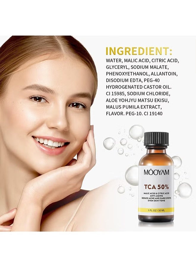 MOOYAM TCA 50% Peel Solution 30ml, with Malic Acid & Citric Acid Peeling Serum, Anti-Aging Reduce Acne and Dark Spots Even Skin Tone  - Image 5