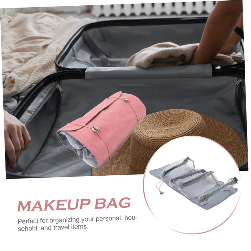 Large Capacity Pink Detachable Roll Up Makeup Bag Set Of 3 Travel Cosmetic Organizer For Toiletries Business Trips Gym Home - Image 4
