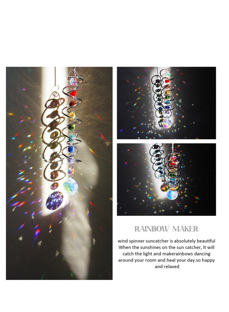 Excefore معلق الشمس دوّار الرياح كرة تأمل ذيل حلزوني، معلق شمس من الكريستال للحديقة، سلسلة كرات من الزجاج الكروي مع سبعة كرات تشاكرا، معلقات شمسية للنوافذ للمنزل والحديقة - Image 2
