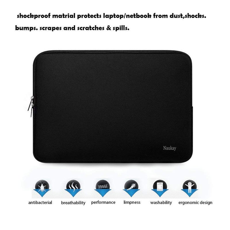 Naukay Laptop Sleeve Case 14 Inch, Resistant Neoprene Sleeve/Notebook Computer Pocket Case/Tablet Briefcase Carrying Bag for inch HP, Lenovo, Asus Notebook, Ultrabook, Black - Image 5