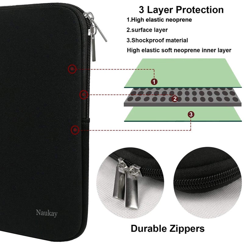 Naukay Laptop Sleeve Case 14 Inch, Resistant Neoprene Sleeve/Notebook Computer Pocket Case/Tablet Briefcase Carrying Bag for inch HP, Lenovo, Asus Notebook, Ultrabook, Black - Image 3