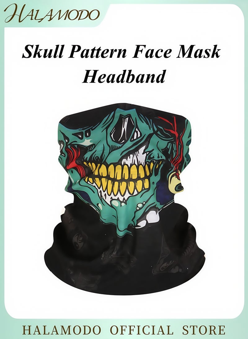 HALAMODO Skull Pattern Face Mask Headband Motorcycle Headwear Multi-Functional Scarf Neck Warmer Dust-Proof Mask Winter Outdoor Sports Face Mask - Image 1