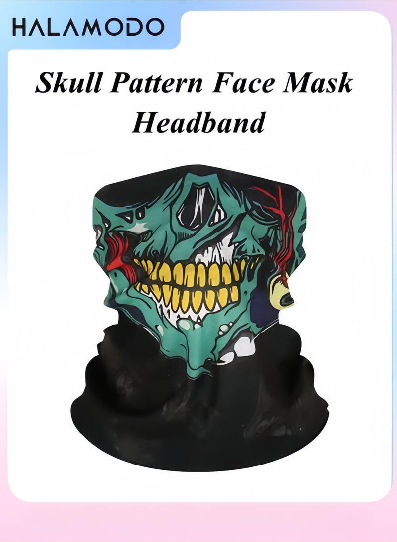 Skull Pattern Face Mask Headband Motorcycle Headwear Multi-Functional Scarf Neck Warmer Dust-Proof Mask Winter Outdoor Sports Face Mask - Image 1