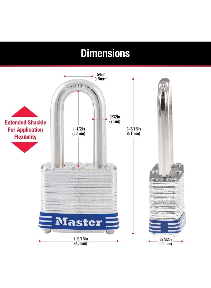 Master Lock 3DLF Long Shackle Padlock, w/ 1-1/2 Inch. Shackle, Steel - Image 3
