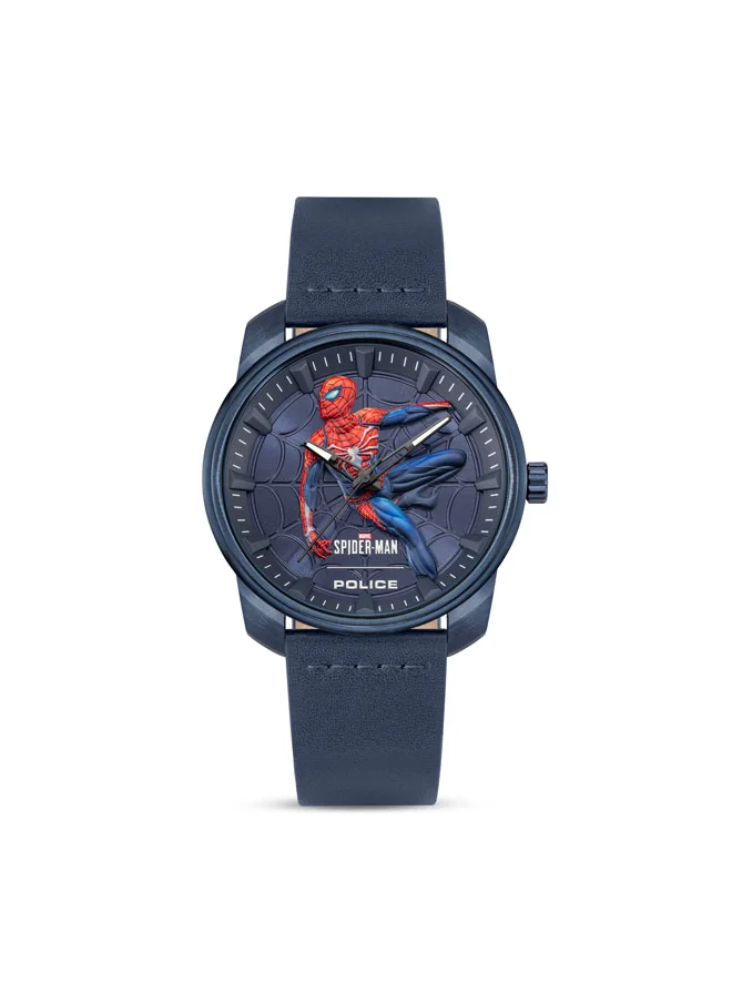 POLICE Superhero Edition Men's 44mm Watch with Grey Dial & Blue Leather Strap