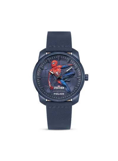 POLICE Men's Superhero Edition Blue dial Blue Leather Strap Analog Watch for Men 44mm