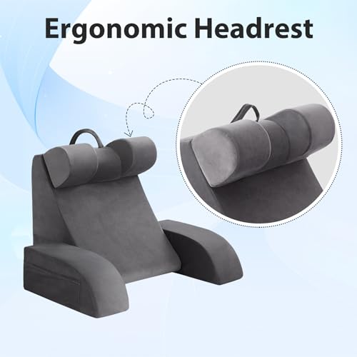 Velorose Reading Pillow for Sitting in Bed Adult, Back Pillow for Bed Sitting up, Backrest Pillow with Arms, Back Support Pillows for Gaming Lounging Watching TV, Large 21" Grey - Image 2