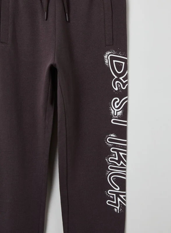Ovs Fleece joggers with drawstring and print