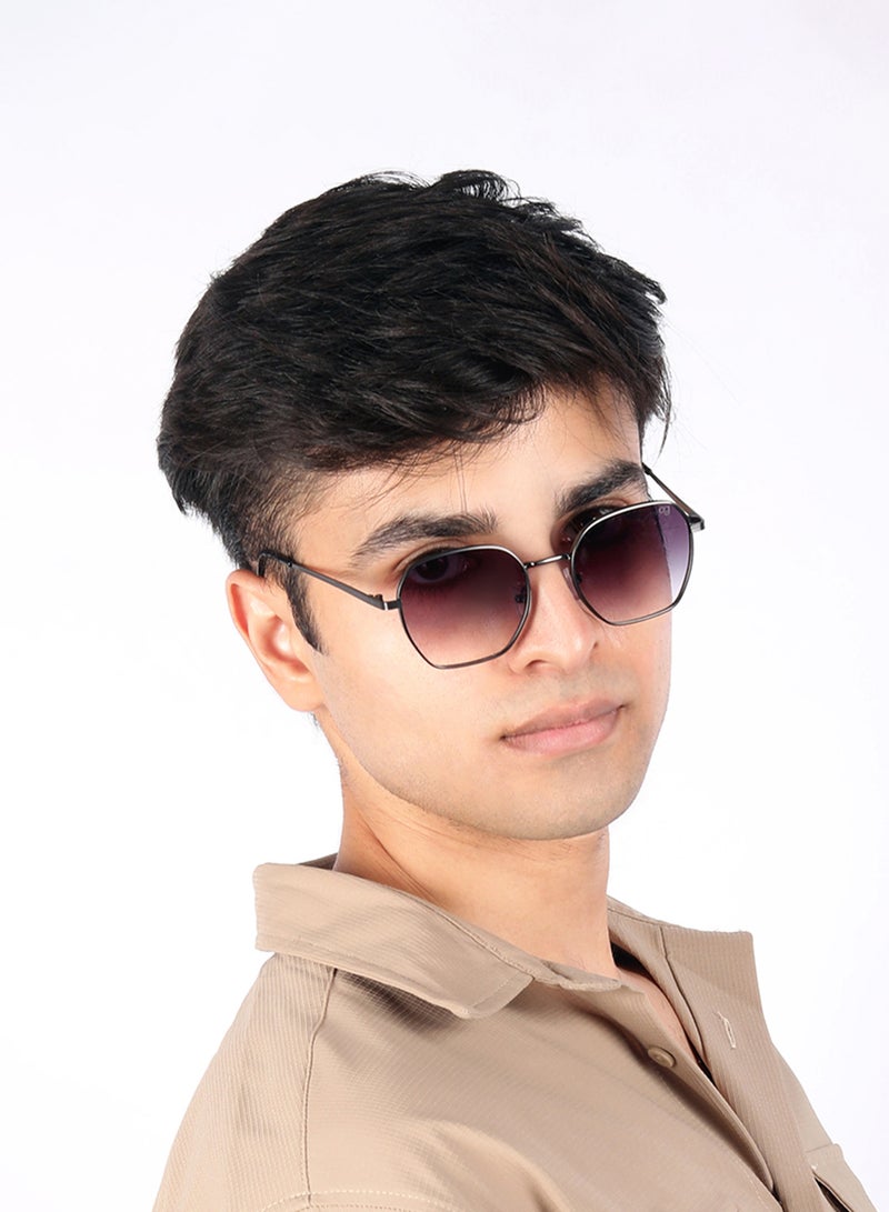 UV- Protected  Black Hexagonal Sunglasses
