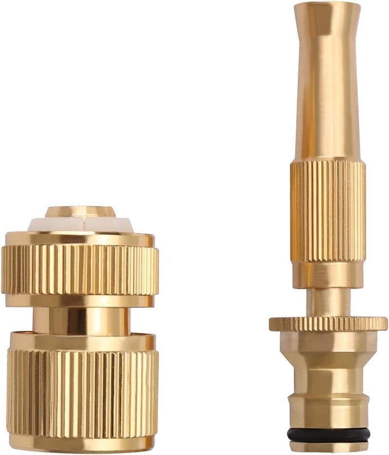 Brass Garden Hose Nozzle with Adjustable Sprayer, 1/2" Hose Connection, Quick Coupler, Globe Valve, 2-Port, Copper Body, Brass Finish