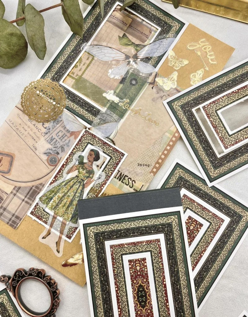 Kağıt Gemi Dükkan 30 Sheets Baroque Window Series Green Color Notebook Sticker / Bullet Journal / Notebook Decoration / Scrapbook