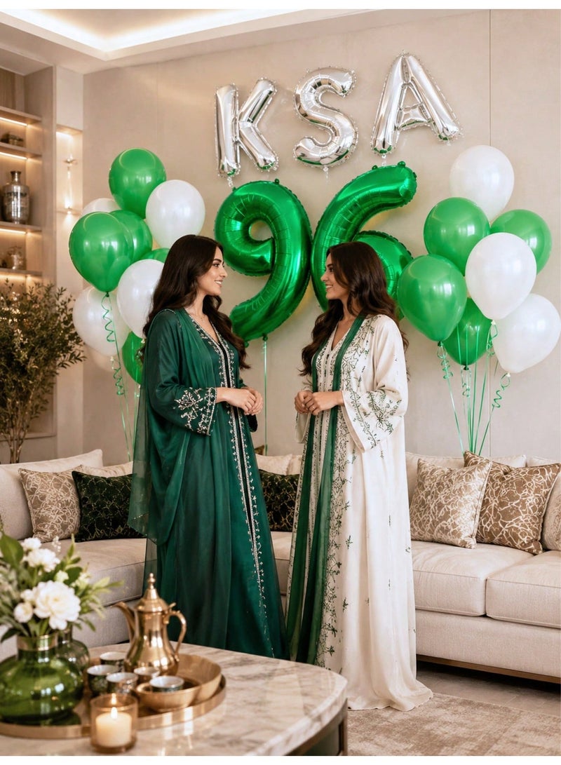Saudi National Day Decorations With Green Number 96 Balloons, Silver KSA Letter Balloons And Green And White Balloons, 25 Pieces, 32 And 16 Inches, For Saudi National Day Party Decor - Image 4