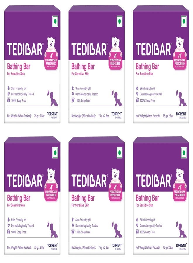 Tedibar Moisturising Baby Bathing Bar each (75gx2) with Skin Friendly PH|100% Soap Free|Dermatologically Tested x Pack of 6 - Image 1