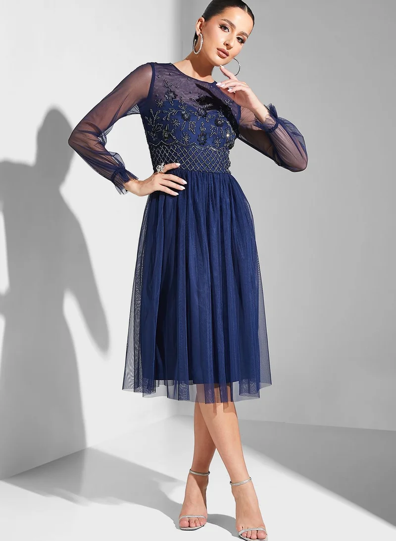 Namshi x Embellished Bodice Dress With Long Sleeves