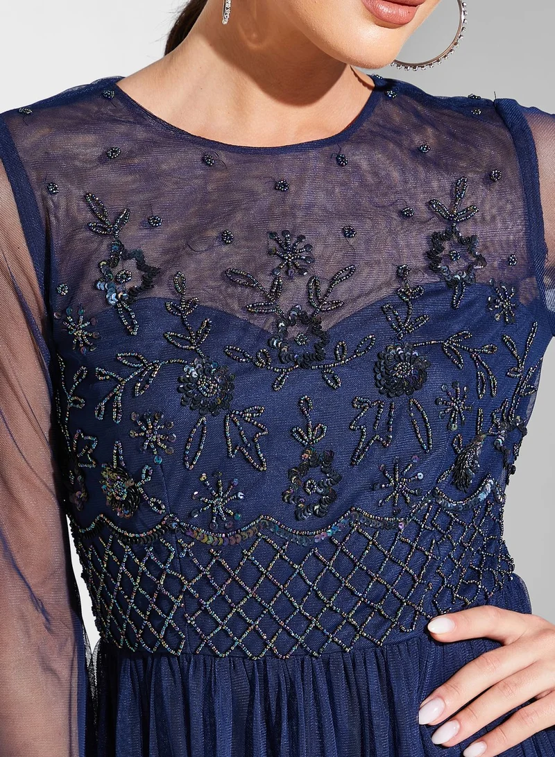 Namshi x Embellished Bodice Dress With Long Sleeves