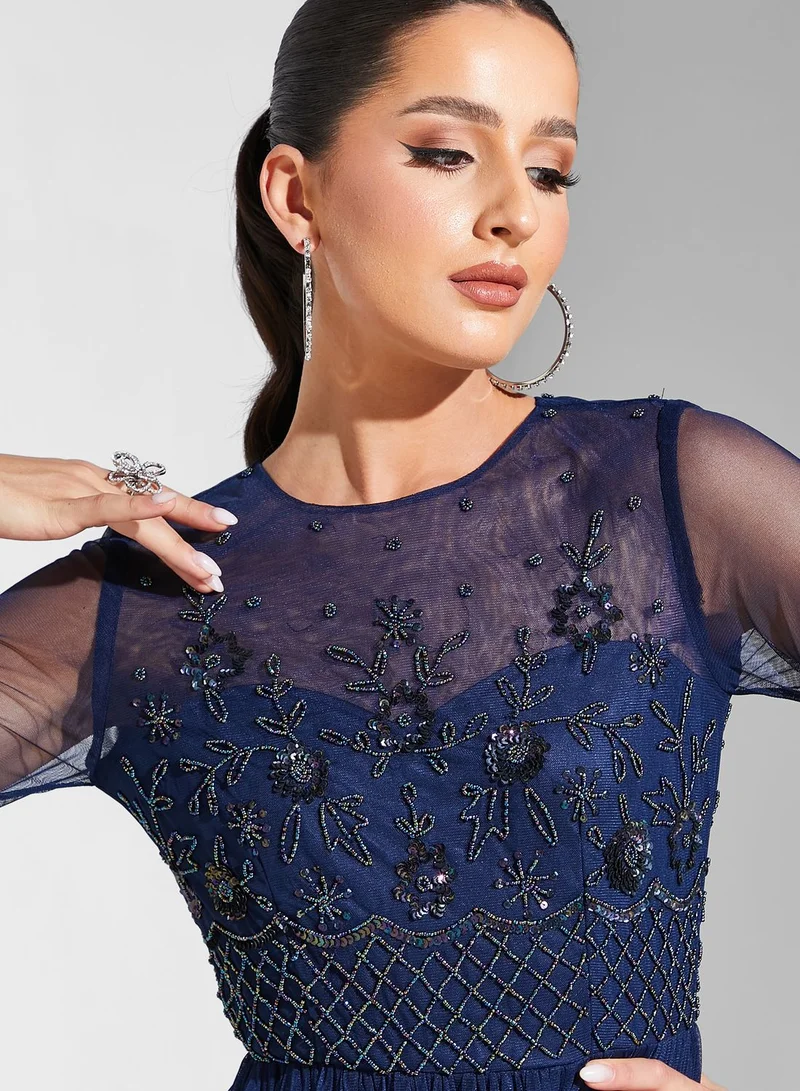 Namshi x Embellished Bodice Dress With Long Sleeves