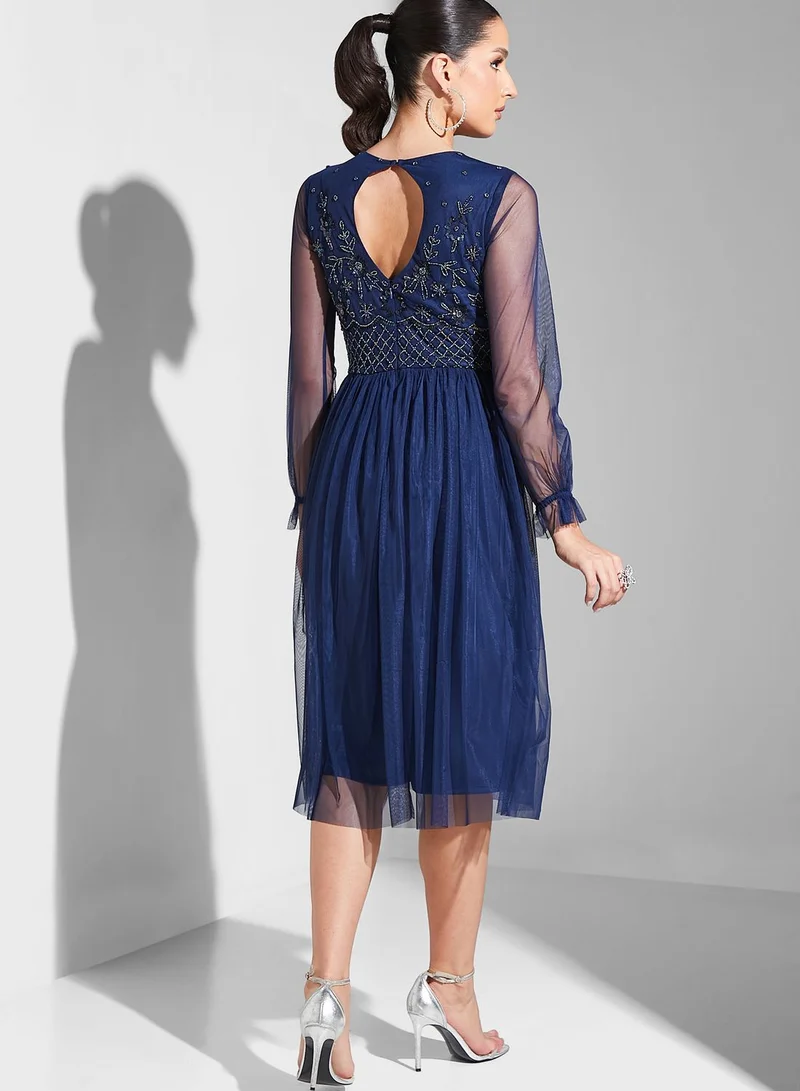 Namshi x Embellished Bodice Dress With Long Sleeves