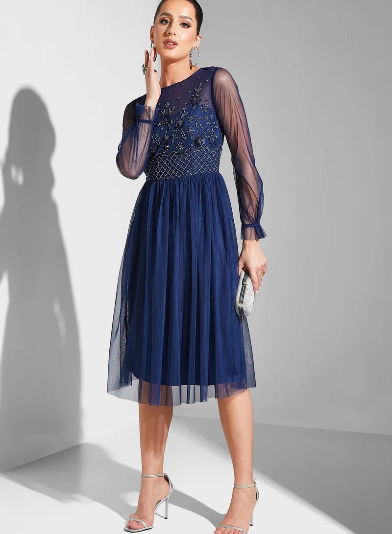 Namshi x Embellished Bodice Dress With Long Sleeves