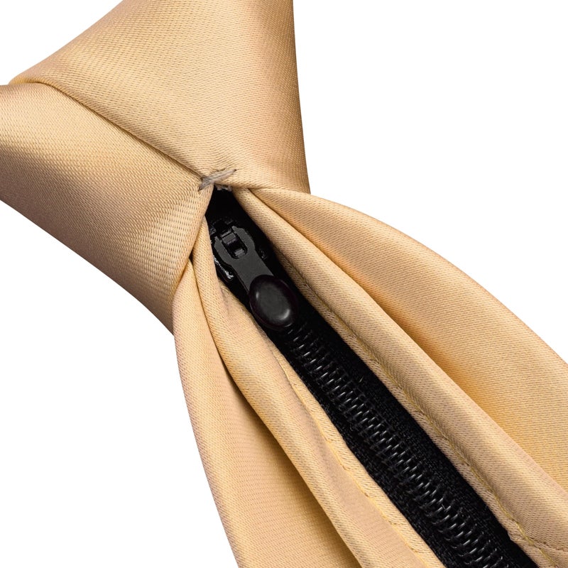 Branduce Mens Champagne Gold Tie for Wedding Pre-tied Adjustable Zipper Necktie Pocket Square and Lapel Pin Brooch Set (TA19-10) - Image 4