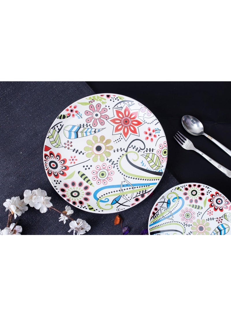 Caffeine Caffeine Ceramic Handmade Multicolour Flower Design Combo Dinner Set 3 Pieces (1 Dinner Plate, 2 Katori Bowl Dishwasher & Microwave Safe)  - Image 3