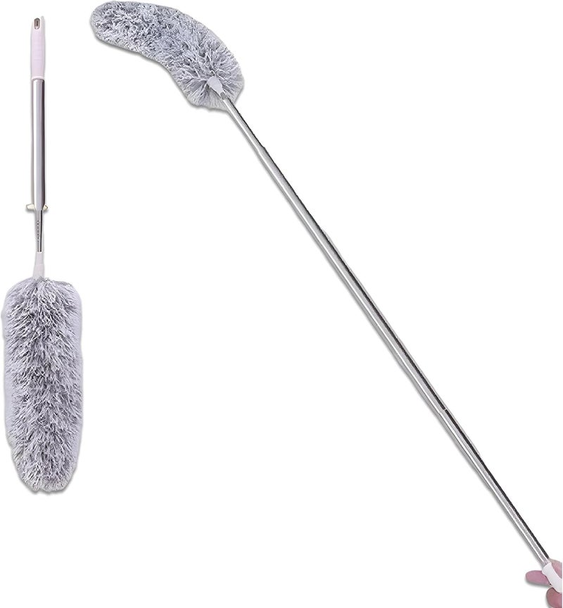 Microfiber Duster Foldable Mop with Extendable Stainless Steel Pole Gray Length 280cm for Cleaning High Places Air Conditioner Cabinet - Image 1