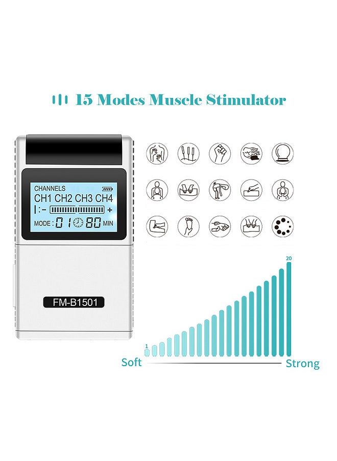 Generic - TENS EMS Muscle Stimulator 15 Modes & 4 Outputs 8 Pads for Natural Pain Relief Electric Pulse Impulse Mini Massager Machine Portable electrotherapy Machine - Image 1