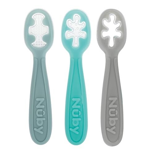 Nuby 3-Stage Baby's First Spoons Set - 3 Pack - 6+ Months - Baby Spoons with Easy Grip Handle - Serene - Image 1
