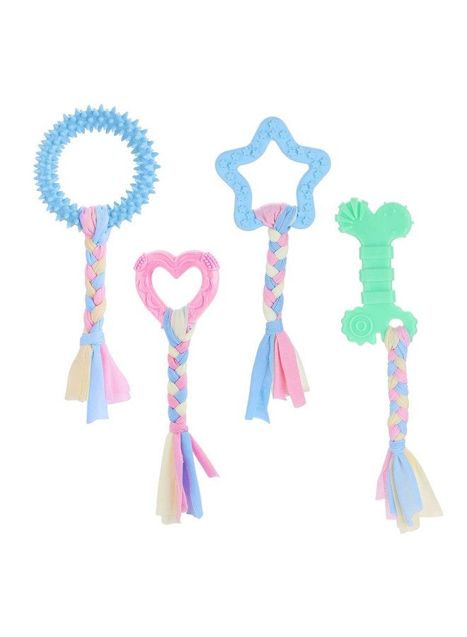 COBEE Puppy Teething Chew Toys, 4 Pcs Puppy Toys With Interactive Cotton Ropes For Teething Small Dogs, Rubber Puppy Chew Toys Cute Small Dog Toys For Dogs Oral Teeth Soothe Itching Puppy Chew Toys - Image 1